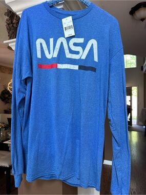 Hybrid & company Blue NASA Long Sleeve Tee with Red-White-Black Accent